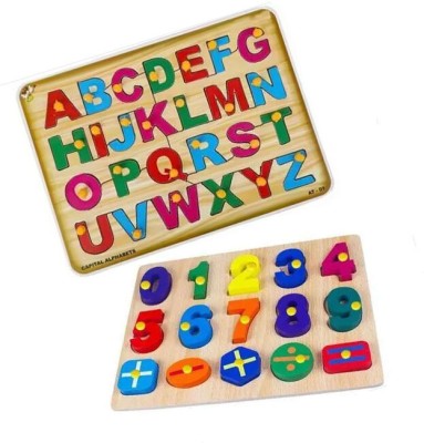 Cyrus Pack Of 2 Learning Alphabets Letters Puzzle Board Toys + Wooden Number Puzzles(Multicolor)