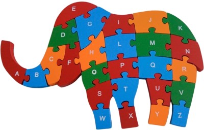 TRU TOYS Wooden Elephant Shaped Puzzle 3D- 26 Letter Alphabet Learning Block Puzzle(26 Pieces)