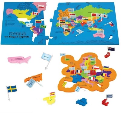 UB Toys World Map Puzzle With Country Flags and Capital Flags For Kids Learning(75 Pieces)