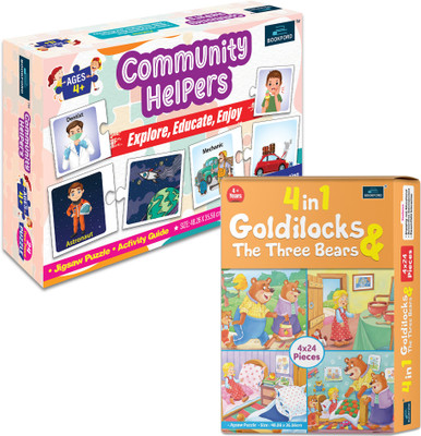 BOOKFORD 4 in 1 Goldilocks & Community Helpers Jigsaw Puzzle(144 Pieces)