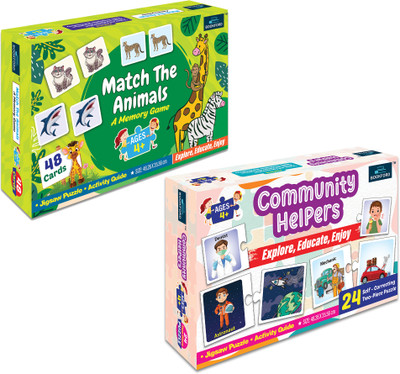 BOOKFORD Community Helpers & Memory Game Jigsaw Puzzle|Set of 2–Brain Training & Careers!(96 Pieces)