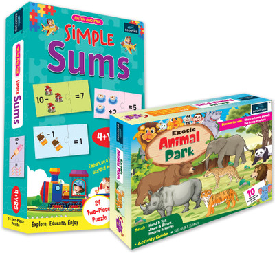 BOOKFORD Puzzle Combo Set of 2Jigsaw Puzzle-Exotic Animal Park & Match & Pair Simple Sums(88 Pieces)