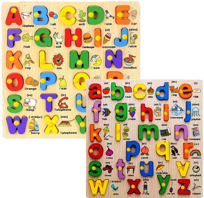 Plus Shine Combo Wooden Capital Alphabet and Small Alphabet Puzzle Board With Picture(2 Pieces)