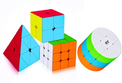 Authfort 3 x 3 Barrel Cube 2X2 3x3 and Pyraminx Pyramid Triangle High Speed Stickerless Cube combo pack of 4(4 Pieces)