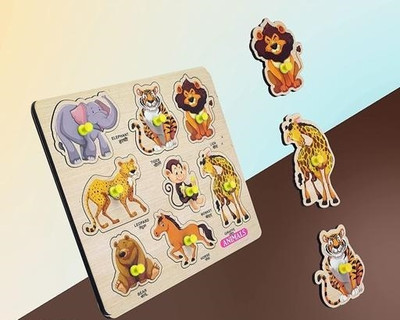 Shreevi Wooden Animal Stacking Toy Animals Name Matching Board Learning Shape Toys(1 Pieces)