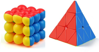 GREST High Speed Smooth Triangle Pyramid Cube and 3x3x3 Round Bubble Magic Cube(2 Pieces)