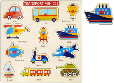 HIGHSEAS Public Transport Name Puzzle Blocks with Knob Educational Learning Game For Kids(1 Pieces)