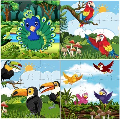 Rage-X Wooden Jigsaw Puzzles Games for Children & Kids (Birds) - 9 Pieces (Pack of 4) Age 3+(4 Pieces)