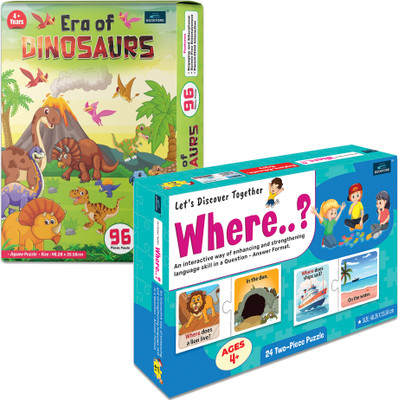 BOOKFORD Era of Dinosaurs & Let’s Discover Together Where Jigsaw Puzzle | Set of 2(144 Pieces)