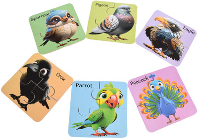 FUNTEEN Birds wooden puzzle with name toy / game for Kids Age 2 & Above (set of 6)(24 Pieces)