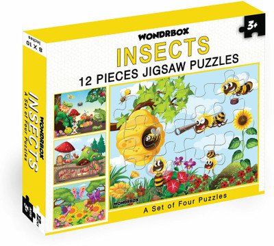 WONDRBOX 12 pcs Insect Jigsaw Puzzle for Kids 4 Puzzles in a Box Educational for Kids(4 Pieces)