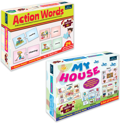 BOOKFORD Exciting Puzzle Combo Set of 2 Jigsaw Puzzle-Action Words & My House(84 Pieces)