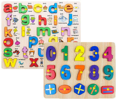 SHALAFI Combo Counting 0-9 Numbers Matching Blocks+Small ABC Letter Alphabet Puzzle(2 Pieces)