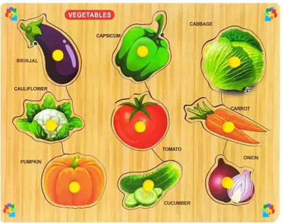 katrik Premium Wooden Puzzle Toy Vegetables Set With Knobs Learning Puzzle(9 Pieces)
