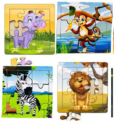 SHALAFI Animals theme based puzzle for kids 4 in 1 puzzle with different color and theme(4 Pieces)