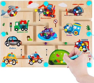 Glenston Traffic Maze Magnetic Puzzle Board Montessori Wooden Vehicle Color Sorting Game(1 Pieces)