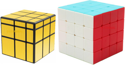 D ETERNAL Stickerless Cube Set of 4x4 & Stickered Gold Mirror Puzzle Cubes Combo Toys Game(2 Pieces)