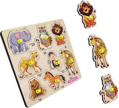 FORSIKHA Wooden Animals Name Matching Puzzle Board Educational Learning Toy Jigsaw puzzle(9 Pieces)