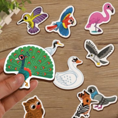 Plus Shine Birds Theme Printed Set Wooden Fridge Magnet Birds Name with Picture Stickers(9 Pieces)