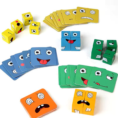 Sweetjoy Wooden Emoji Cube face Changing Game for Kids, Expression Cube Puzzle(16 Pieces)