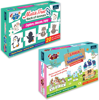 BOOKFORD Exciting Combo Set of 2 Puzzle-Match F. & B. of animal & 3 Pcs. Add. & Sub. Game(40 Pieces)