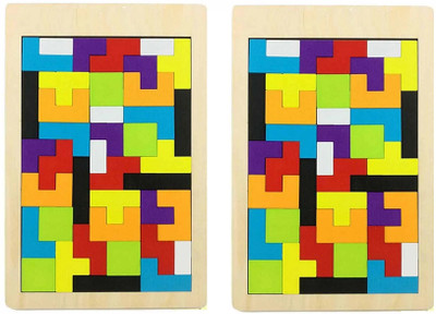 IndusBay Pack of 2 , Wooden Puzzle Blocks Wood Intelligence Block Game For Kids Ages 3-8(40 Pieces)