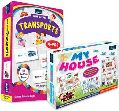 BOOKFORD Exciting Puzzle Combo Set of 2 Jigsaw Puzzle-My House & Match & Pair Transport(84 Pieces)
