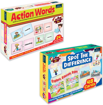 BOOKFORD Exciting Puzzle Combo Set of 2 Jigsaw Puzzle-Action Words & Spot the difference(96 Pieces)