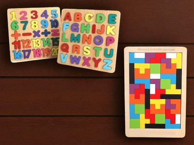 VHD Educational Wooden Puzzle Boards | ABC, Numbers & Color Blocks GG10(3 Pieces)