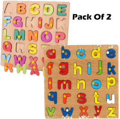 Plus Shine Combo English Small and Capital Alphabets Wooden Puzzle Board Montessori Toys(2 Pieces)