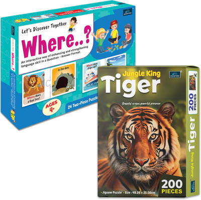 BOOKFORD Let’s Discover Together Where&Jungle King Tiger Jigsaw Puzzles for Kids(248 Pieces)