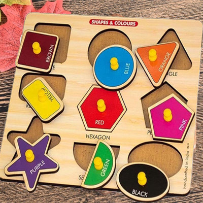 HIGHSEAS Multiple Shape Puzzle Montessori Baby Wooden Learning Puzzles Shape Color Sorter(1 Pieces)