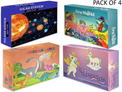 SAFESEED 24 each educational puzzle features dinosaurs,sea life,solar system,and unicorns(4 Pieces)
