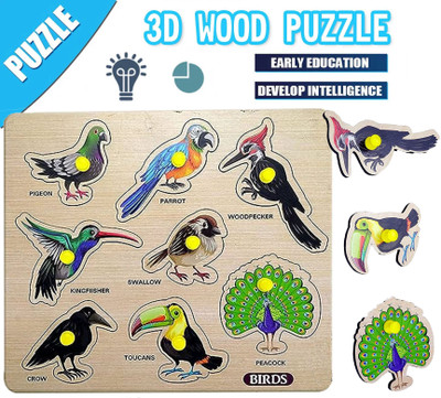 SHALAFI Birds Name Identification Tray with Knobs Colorful Birds Puzzles with Picture(1 Pieces)