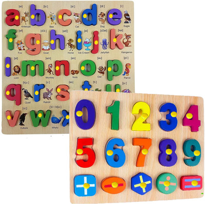 SHALAFI Combo Picture Small abc Letter & Counting Toys 0-9 Numbers Matching Blocks(2 Pieces)