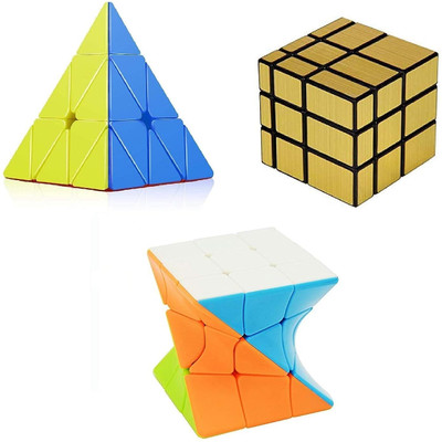 littlewish high speed cube of tringle pyramid and gold magic and twister cube pack of 3(3 Pieces)