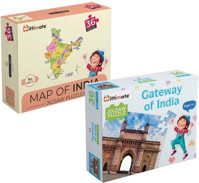 Mittimate Mumbaikars 36-Pcs Jigsaw Puzzle Combo: Map of India & Gateway of India |Set of 2(36 Pieces)