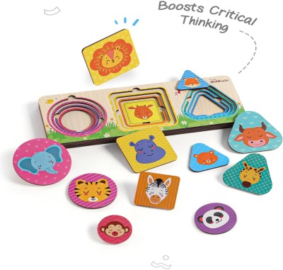 Intelliskills Premium Wooden Animal Layer Puzzle | Shape Sorter Educational Toys for Kids(12 Pieces)