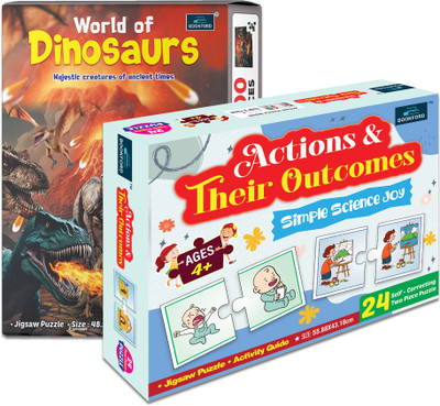 BOOKFORD Exciting Puzzle Combo Set of 2 Jigsaw Puzzle-World of Dinosaurs&Actions&Outcomes(248 Pieces)