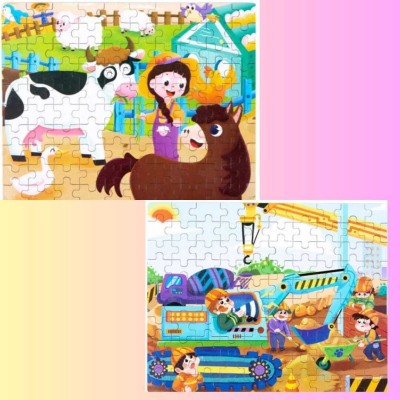 De Beste Premium FARM+CONSTRUCTION SITE Theme Jigsaw Puzzle For 2+ years(SET OF 2)(100 Pieces)