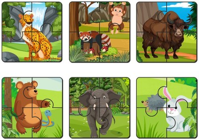 Artvibes Animals Wooden Jigsaw Puzzle for Children & Kids | 4 Pieces (PZ_505N), Set of 6(4 Pieces)