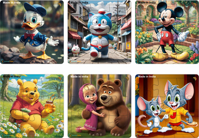 Craftick Wooden Set of 6 Cartoon Games Toys Jigsaw Puzzles for Kids Age 2 and Above.(54 Pieces)