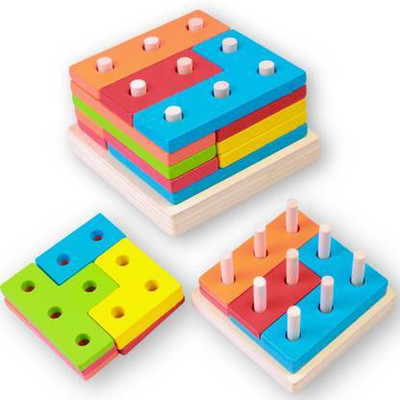 SmartBee Toys Shape Titres Wooden Intelligence Puzzle Educational & Learning Montessori Toys(15 Pieces)