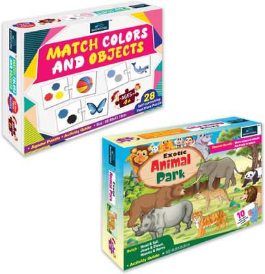 BOOKFORD Exciting Combo Set of 2 Jigsaw Puzzle-Match Color & Objects & Exotic Animal Park(96 Pieces)