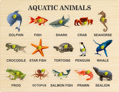 KRISHN COLLECTION Wooden Aquatic Animals Puzzle Games & Learning Educational Board for Kids(15 Pieces)