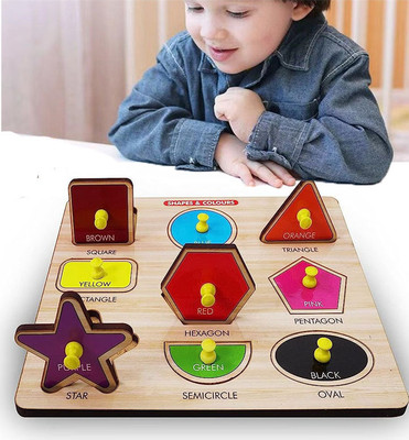SHALAFI Multi Shape&Colors Puzzles Board Geometric Matching Toys Sorting&Stacking Blocks(1 Pieces)