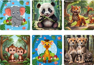 Craftick Wooden Set of 6 combo Animals Games Toys Jigsaw Puzzles for Kids Age 2 and Above(54 Pieces)