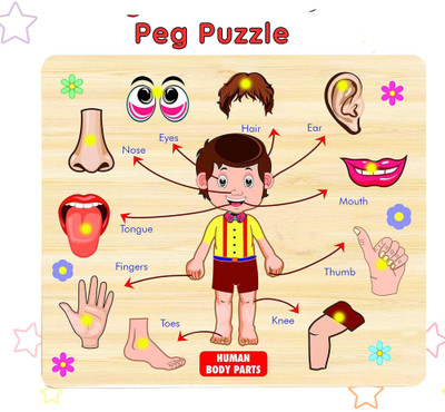 CASADOMANI Wooden English Body Part Puzzle Body Parts Anatomy Skeleton Peg Toys Puzzle(1 Pieces)
