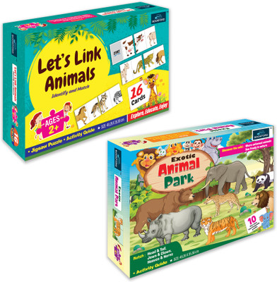 BOOKFORD Exciting Puzzle Combo Set of 2 Jigsaw Puzzle-Let's link animals & Exotic Animal(56 Pieces)