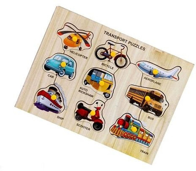 Shreevi Learning Wooden Vehicle Shaped Puzzle with knob For Kids Learning(9 Pieces)